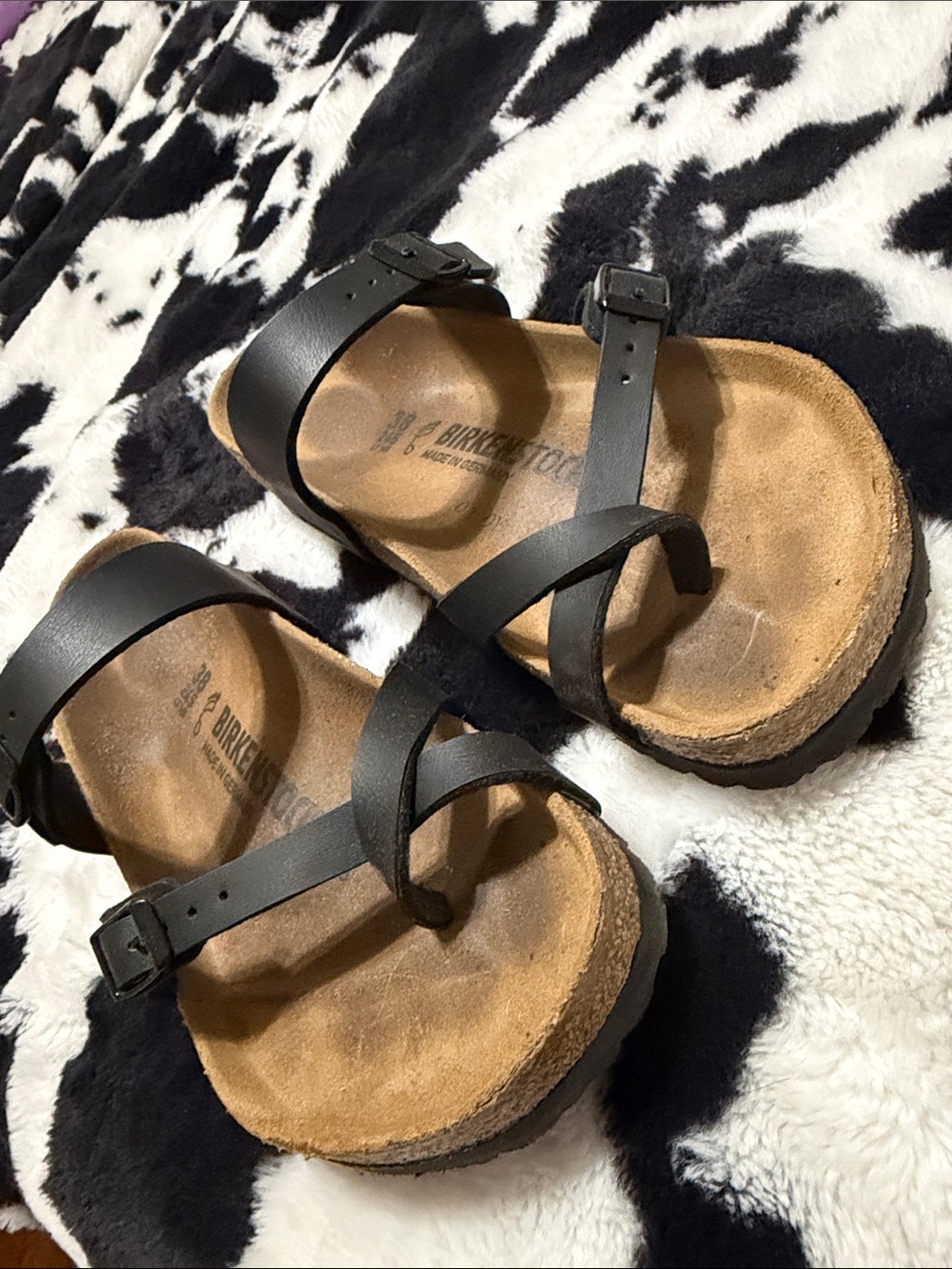 Birkenstock Black Leather Two-Strap Slide Sandals - Picture 3 of 5